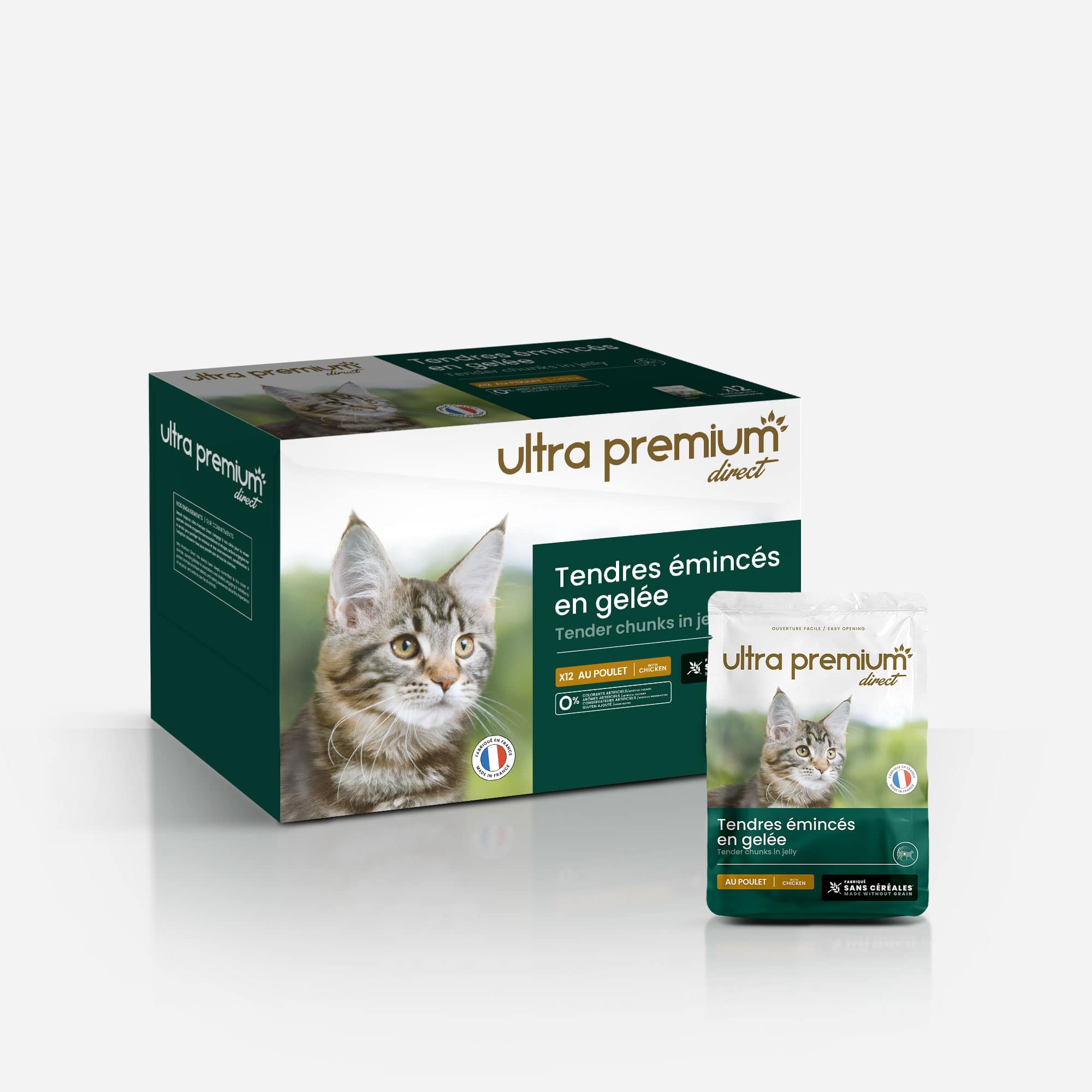 Ultra Premium Direct Emincés en gelée riches en poulet pour chat Sans Céréales